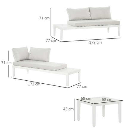 Outdoor aluminum garden sofa set with padded side table