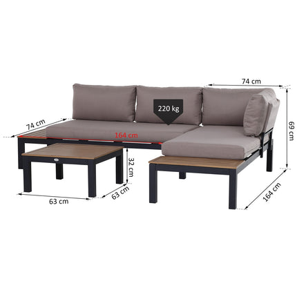 Outdoor 3-piece aluminum garden furniture with cushions