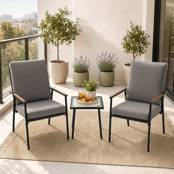 3-Piece Grey Garden Furniture Set with Cushions