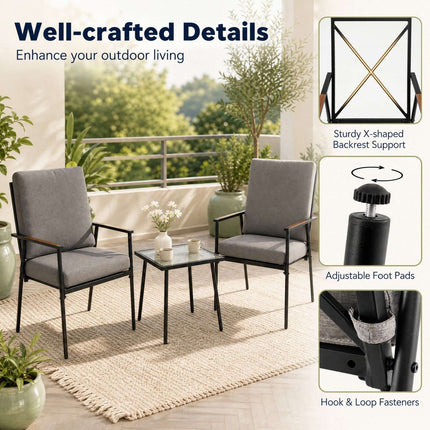 3-Piece Grey Garden Furniture Set with Cushions
