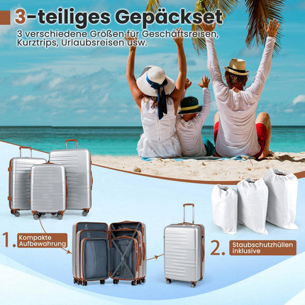 3-Piece Hardshell Luggage Set with TSA Lock, Silver