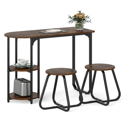 3-Piece Industrial Dining Set with Storage Shelves