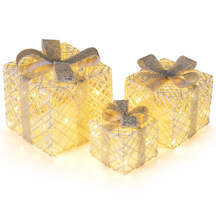 3-Piece LED Gift Boxes Set with 50 Warm White Lights