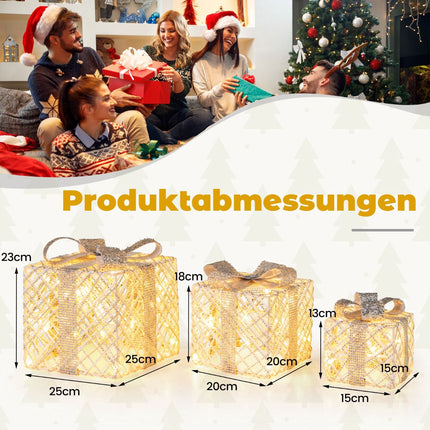 3-Piece LED Gift Boxes Set with 50 Warm White Lights