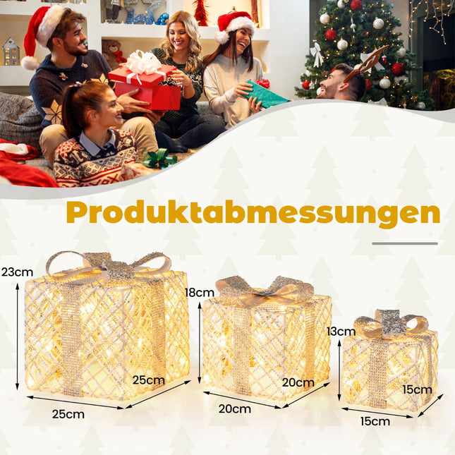 3-Piece LED Gift Boxes Set with 50 Warm White Lights