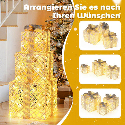 3-Piece LED Gift Boxes Set with 50 Warm White Lights