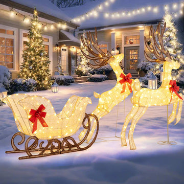3-Piece LED Reindeer & Sleigh Set with 280 Warm Lights