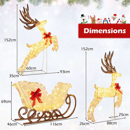 3-Piece LED Reindeer & Sleigh Set with 280 Warm Lights
