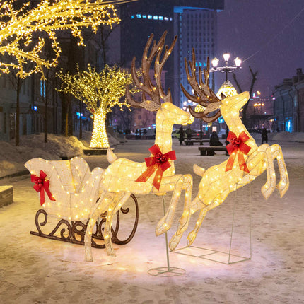 3-Piece LED Reindeer & Sleigh Set with 280 Warm Lights