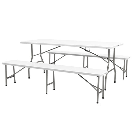 3-piece beer table set with benches, 6 seats, white HDPE