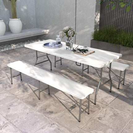 3-piece beer table set with benches, 6 seats, white HDPE