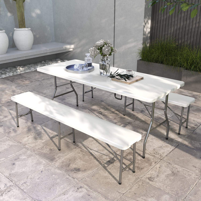 3-piece beer table set with benches, 6 seats, white HDPE