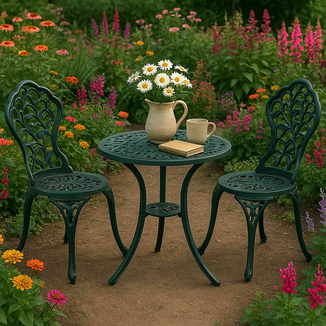3-Piece Metal Bistro Set – Table & Chairs