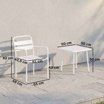 3-Piece Metal Patio Bistro Set with Glass Table, White