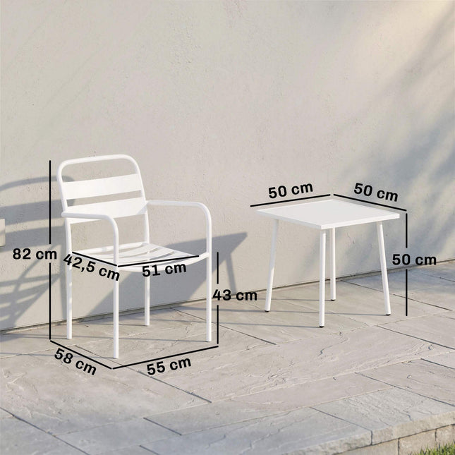 3-Piece Metal Patio Bistro Set with Glass Table, White