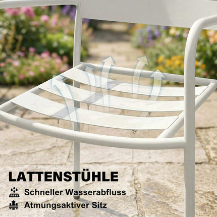3-Piece Metal Patio Bistro Set with Glass Table, White