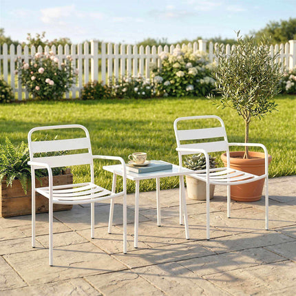 3-Piece Metal Patio Bistro Set with Glass Table, White