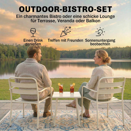 3-Piece Metal Patio Bistro Set with Glass Table, White