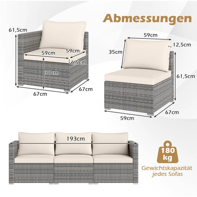 3-Piece Modular Patio Sofa Set with Cushions, White