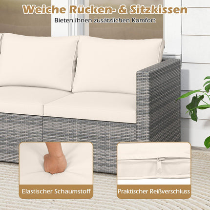3-Piece Modular Patio Sofa Set with Cushions, White