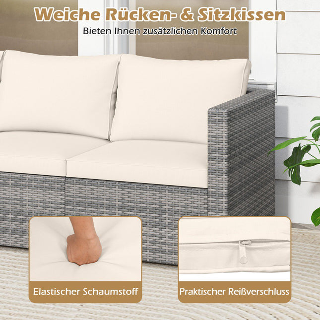 3-Piece Modular Patio Sofa Set with Cushions, White