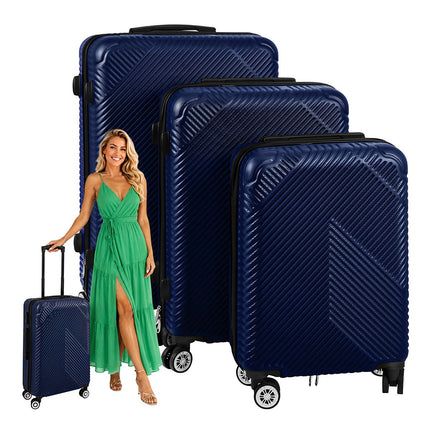3-Piece Navy Blue Luggage Set – Hard Shell, Spinner Wheels