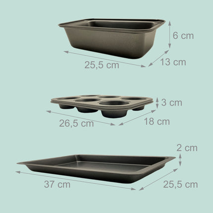 3-Piece Non-Stick Bakeware Set – Muffin, Loaf, Roasting Tins