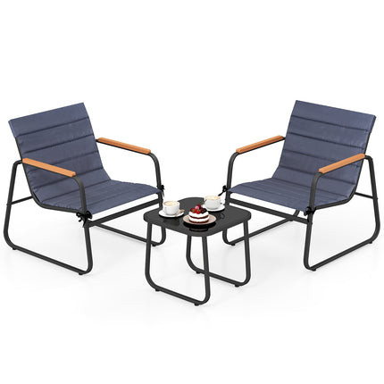 3-Piece Outdoor Bistro Set with Cushions & Glass Table