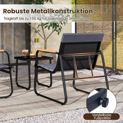 3-Piece Outdoor Bistro Set with Cushions & Glass Table