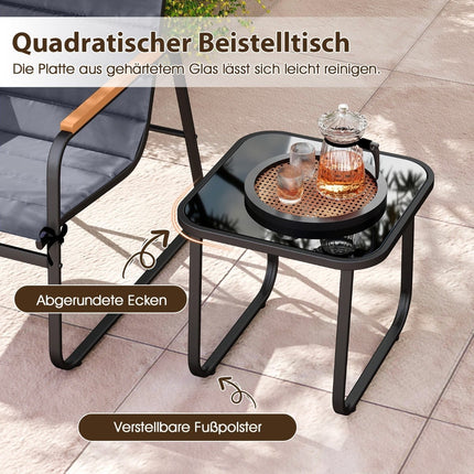 3-Piece Outdoor Bistro Set with Cushions & Glass Table
