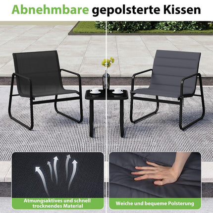 3-Piece Outdoor Bistro Set with Cushions, Grey