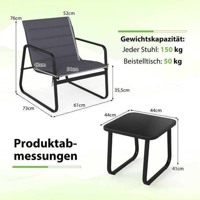 3-Piece Outdoor Bistro Set with Cushions, Grey