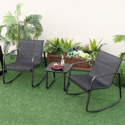 3-Piece Outdoor Bistro Set with Rocking Chairs & Table