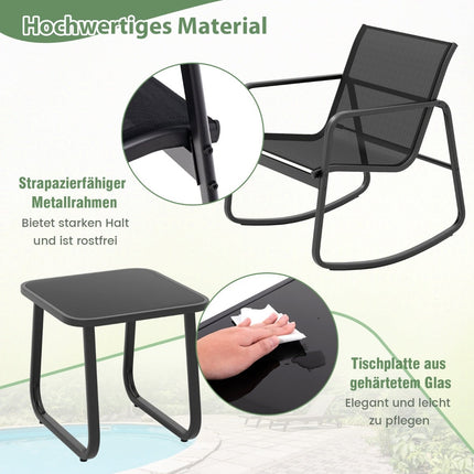3-Piece Outdoor Bistro Set with Rocking Chairs & Table