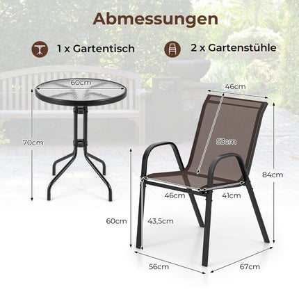 3-Piece Outdoor Bistro Set with Table & Stackable Chairs
