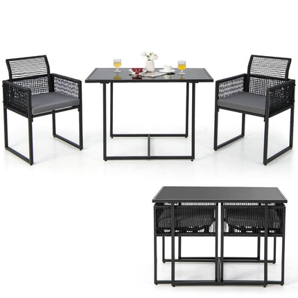 3 Piece Outdoor Dining Set with Folding Backrest & Seat Cushion Patio Furniture Set