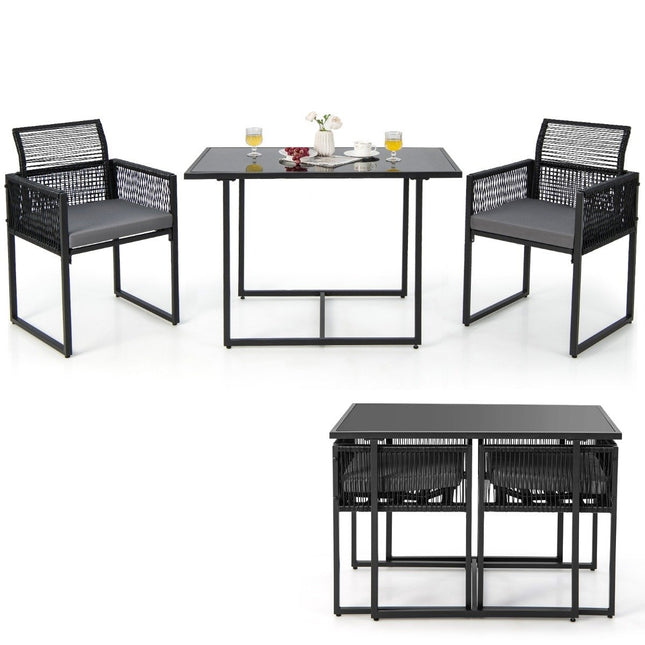 3 Piece Outdoor Dining Set with Folding Backrest & Seat Cushion Patio Furniture Set