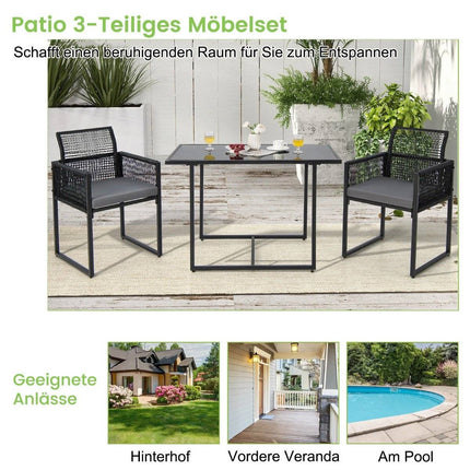 3 Piece Outdoor Dining Set with Folding Backrest & Seat Cushion Patio Furniture Set