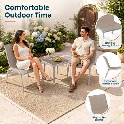 3-Piece Outdoor Furniture Set, Beige – 2 Chairs & Glass Table