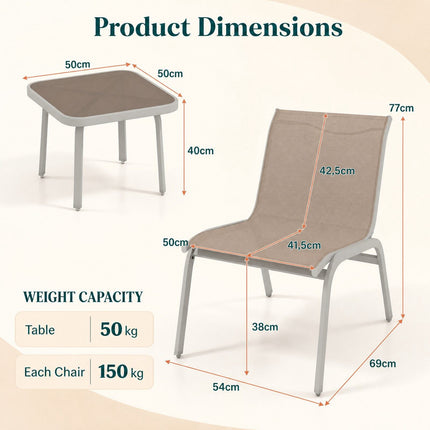 3-Piece Outdoor Furniture Set, Beige – 2 Chairs & Glass Table