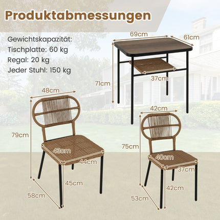 3-Piece Outdoor Rattan Furniture Set with Table