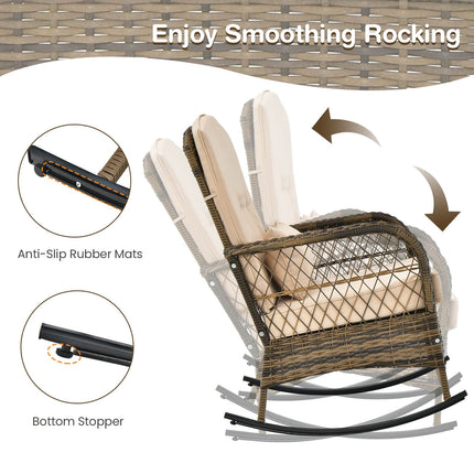 3-Piece Outdoor Rattan Rocking Set, Glass Side Table
