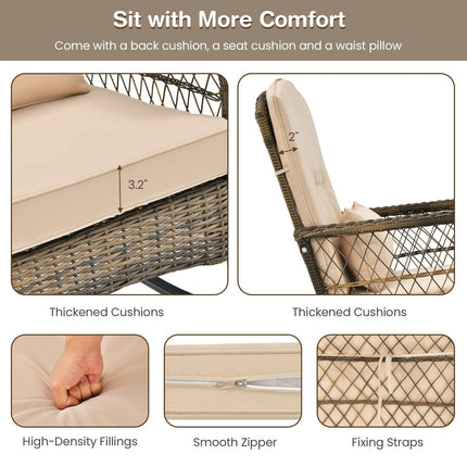 3-Piece Outdoor Rattan Rocking Set, Glass Side Table