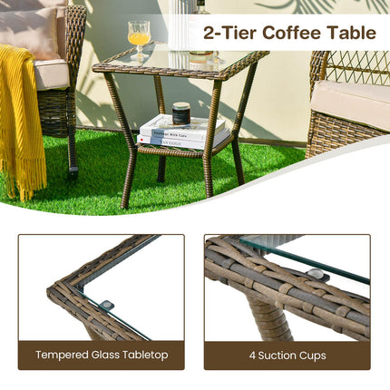 3-Piece Outdoor Rattan Rocking Set, Glass Side Table