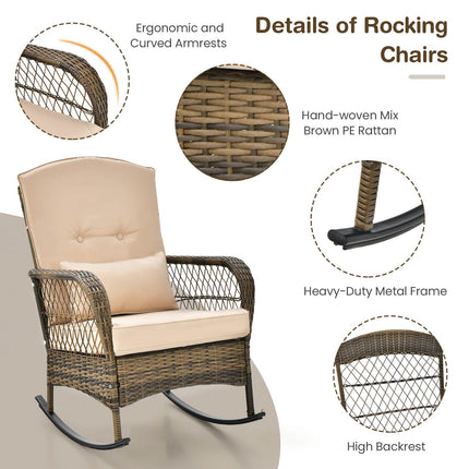 3-Piece Outdoor Rattan Rocking Set, Glass Side Table