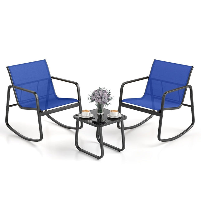 3-Piece Outdoor Rocking Furniture Set with Table, Blue
