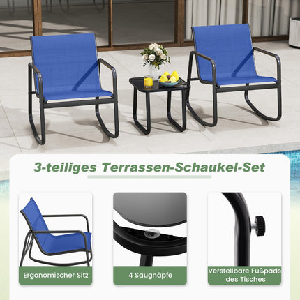 3-Piece Outdoor Rocking Furniture Set with Table, Blue