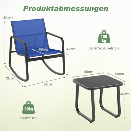 3-Piece Outdoor Rocking Furniture Set with Table, Blue