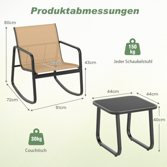 3-Piece Outdoor Rocking Furniture Set with Table & Chairs