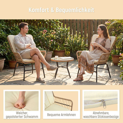 3-Piece PE Rattan Patio Set with Cushions, Beige